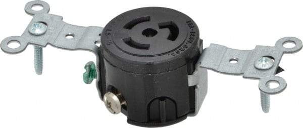 Leviton - 125 VAC, 15 Amp, L5-15R NEMA, Self Grounding Receptacle - 2 Poles, 3 Wire, Female End, Black - Eagle Tool & Supply