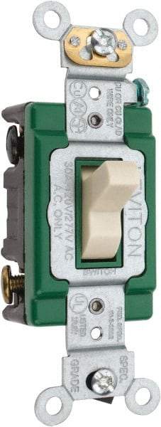 Leviton - 3 Pole, 120 to 277 VAC, 30 Amp, Industrial Grade, Toggle, Wall and Dimmer Light Switch - 1.31 Inch Wide x 4.06 Inch High - Eagle Tool & Supply