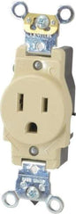 Leviton - 125 VAC, 15 Amp, 5-15R NEMA Configuration, Ivory, Industrial Grade, Self Grounding Single Receptacle - 1 Phase, 2 Poles, 3 Wire, Flush Mount, Impact Resistant - Eagle Tool & Supply