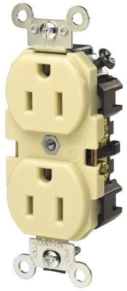 Hubbell Wiring Device-Kellems - 125 VAC, 15 Amp, 5-15R NEMA Configuration, Gray, Specification Grade, Self Grounding Duplex Receptacle - 1 Phase, 2 Poles, 3 Wire, Flush Mount, Corrosion, Heat and Impact Resistant - Eagle Tool & Supply