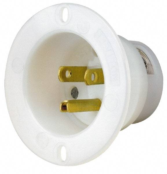 Leviton - 125 VAC, 15 Amp, 5-15P NEMA Configuration, White, Industrial Grade, Self Grounding Single Receptacle - 1 Phase, 2 Poles, 3 Wire, Flush Mount, Corrosion and Impact Resistant - Eagle Tool & Supply