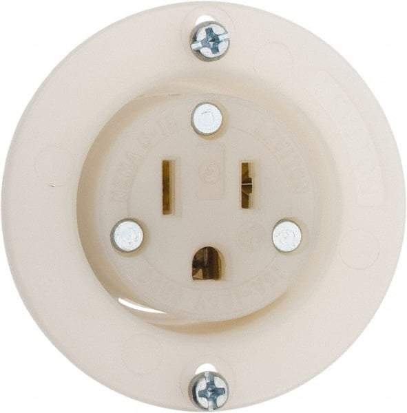 Leviton - 125 VAC, 15 Amp, 5-15R NEMA Configuration, White, Industrial Grade, Self Grounding Single Receptacle - 1 Phase, 2 Poles, 3 Wire, Flush Mount, Corrosion and Impact Resistant - Eagle Tool & Supply