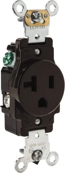 Leviton - 125 VAC, 20 Amp, 5-20R NEMA Configuration, Brown, Industrial Grade, Self Grounding Single Receptacle - 1 Phase, 2 Poles, 3 Wire, Flush Mount, Impact Resistant - Eagle Tool & Supply