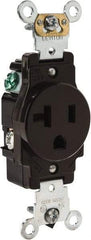 Leviton - 125 VAC, 20 Amp, 5-20R NEMA Configuration, Brown, Industrial Grade, Self Grounding Single Receptacle - 1 Phase, 2 Poles, 3 Wire, Flush Mount, Impact Resistant - Eagle Tool & Supply