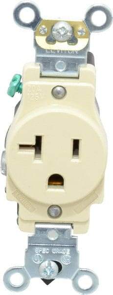 Leviton - 125 VAC, 20 Amp, 5-20R NEMA Configuration, Ivory, Industrial Grade, Self Grounding Single Receptacle - 1 Phase, 2 Poles, 3 Wire, Flush Mount, Impact and Tamper Resistant - Eagle Tool & Supply