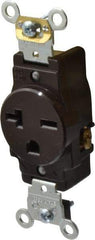 Leviton - 250 VAC, 20 Amp, 6-20R NEMA Configuration, Brown, Industrial Grade, Self Grounding Single Receptacle - 1 Phase, 2 Poles, 3 Wire, Flush Mount, Impact and Tamper Resistant - Eagle Tool & Supply