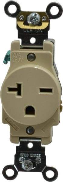 Leviton - 250 VAC, 20 Amp, 6-20R NEMA Configuration, Ivory, Industrial Grade, Self Grounding Single Receptacle - 1 Phase, 2 Poles, 3 Wire, Flush Mount, Impact and Tamper Resistant - Eagle Tool & Supply