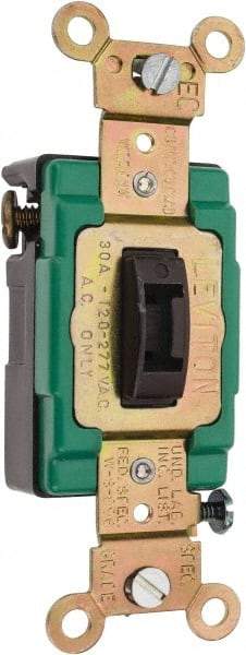 Leviton - 3 Pole, 120 to 277 VAC, 30 Amp, Industrial Grade, Toggle, Wall and Dimmer Light Switch - 1.31 Inch Wide x 4.06 Inch High - Eagle Tool & Supply