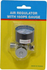 PRO-SOURCE - 1/4 NPT Port, Zinc Dial Air Regulator - 10 to 120 psi Range, 120 Max psi Supply Pressure, 1/4" Gauge Port Thread, 1.97" Wide x 1.97" High - Eagle Tool & Supply