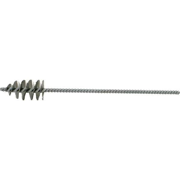 Brush Research Mfg. - 1-1/8" Diam Helical Stainless Steel Tube Brush - Single Spiral, 0.006" Filament Diam, 2-1/8" Brush Length, 10" OAL, 0.245" Diam Galvanized Steel Shank - Eagle Tool & Supply