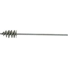 Brush Research Mfg. - 1-1/8" Diam Helical Stainless Steel Tube Brush - Single Spiral, 0.006" Filament Diam, 2-1/8" Brush Length, 10" OAL, 0.245" Diam Galvanized Steel Shank - Eagle Tool & Supply