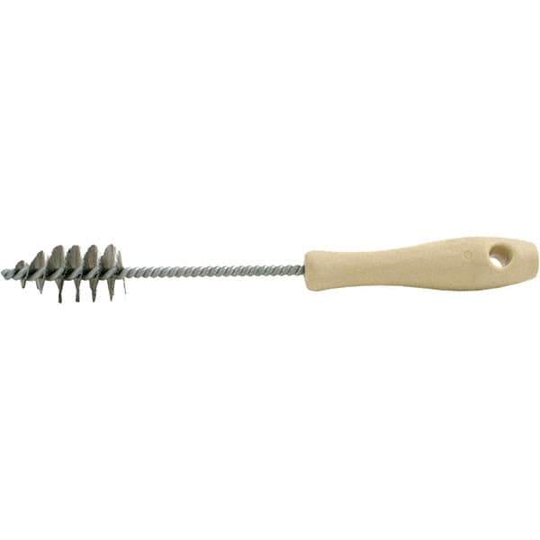 Brush Research Mfg. - 1.15" Diam Helical Stainless Steel Tube Brush - Single Spiral, 0.006" Filament Diam, 2-1/8" Brush Length, 10-1/2" OAL, 0.245" Diam Plastic Handle Shank - Eagle Tool & Supply