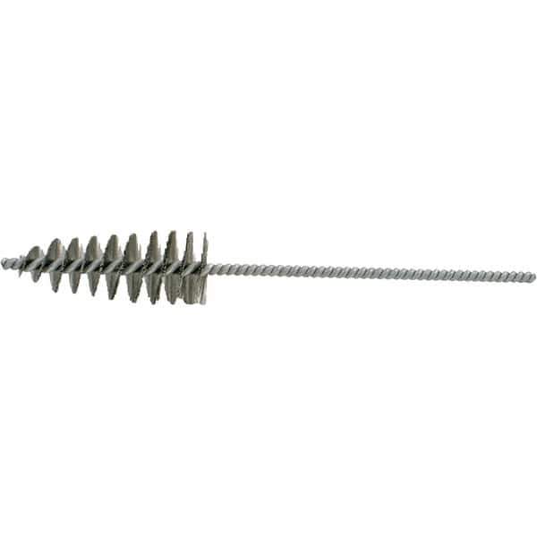 Brush Research Mfg. - 1.35" Diam Helical Stainless Steel Tube Brush - Single Spiral, 0.006" Filament Diam, 3-3/8" Brush Length, 10-1/2" OAL, 0.245" Diam Galvanized Steel Shank - Eagle Tool & Supply