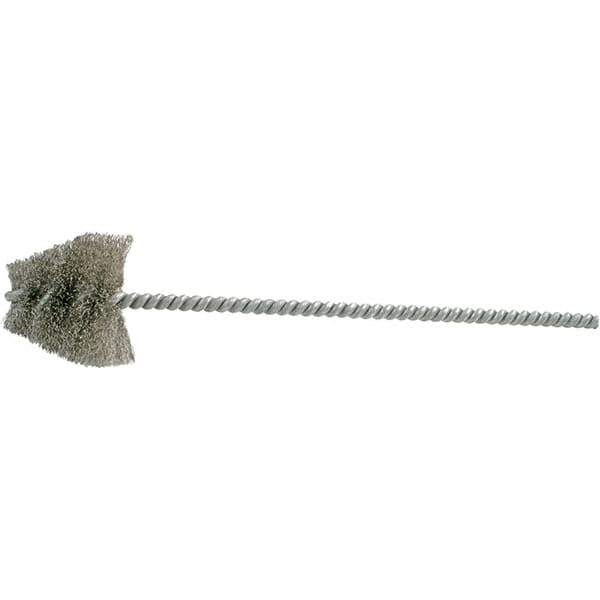 Brush Research Mfg. - 2.188" Diam Helical Stainless Steel Tube Brush - Single Spiral, 0.008" Filament Diam, 1-3/4" Brush Length, 10" OAL, 0.292" Diam Galvanized Steel Shank - Eagle Tool & Supply