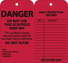 NMC - 3" High x 6" Long, DANGER - DO NOT USE THIS SCAFFOLD-KEEP OFF-DO NOT ALTER, English Safety & Facility Inspection Tag - Tag Header: Danger, 2 Sides, Black & Red Cardstock - Eagle Tool & Supply