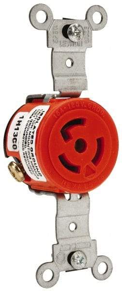 Leviton - 125 VAC, 15 Amp, 5-15R NEMA, Self Grounding Receptacle - 2 Poles, 3 Wire, Female End, Orange - Eagle Tool & Supply