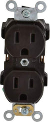 Leviton - 125 VAC, 15 Amp, 5-15R NEMA Configuration, Brown, Industrial Grade, Self Grounding Duplex Receptacle - 1 Phase, 2 Poles, 3 Wire, Flush Mount, Impact Resistant - Eagle Tool & Supply