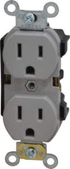 Leviton - 125 VAC, 15 Amp, 5-15R NEMA Configuration, Gray, Industrial Grade, Self Grounding Duplex Receptacle - 1 Phase, 2 Poles, 3 Wire, Flush Mount, Impact Resistant - Eagle Tool & Supply