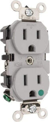 Leviton - 125 VAC/VDC, 15 Amp, 5-15R NEMA Configuration, Gray, Hospital Grade, Self Grounding Duplex Receptacle - 1 Phase, 2 Poles, 3 Wire, Flush Mount, Impact Resistant - Eagle Tool & Supply