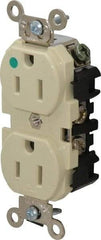 Leviton - 125 VAC, 15 Amp, 5-15R NEMA Configuration, Ivory, Hospital Grade, Self Grounding Duplex Receptacle - 1 Phase, 2 Poles, 3 Wire, Flush Mount, Impact Resistant - Eagle Tool & Supply