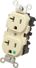 Leviton - 125 VAC, 20 Amp, 5-20R NEMA Configuration, Ivory, Hospital Grade, Self Grounding Duplex Receptacle - 1 Phase, 2 Poles, 3 Wire, Flush Mount, Impact Resistant - Eagle Tool & Supply