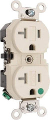 Leviton - 125 VAC, 20 Amp, 5-20R NEMA Configuration, Ivory, Hospital Grade, Self Grounding Duplex Receptacle - 1 Phase, 2 Poles, 3 Wire, Flush Mount, Tamper Resistant - Eagle Tool & Supply