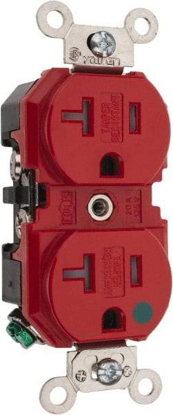 Leviton - 125 VAC, 20 Amp, 5-20R NEMA Configuration, Red, Hospital Grade, Self Grounding Duplex Receptacle - 1 Phase, 2 Poles, 3 Wire, Flush Mount, Tamper Resistant - Eagle Tool & Supply