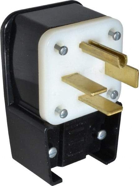 Leviton - 250 VAC, 60 Amp, 15-60P NEMA, Angled, Self Grounding, Industrial Grade Plug - 3 Pole, 4 Wire, 3 Phase, Nylon, Black - Eagle Tool & Supply