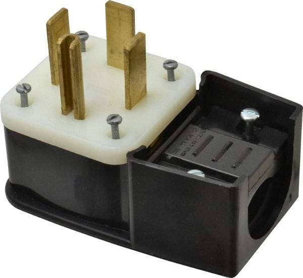 Leviton - 125/250 VAC, 60 Amp, 14-60P NEMA, Angled, Self Grounding, Industrial Grade Plug - 3 Pole, 4 Wire, 1 Phase, Nylon, Black - Eagle Tool & Supply