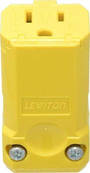 Leviton - 125 VAC, 15 Amp, 5-15R NEMA, Valise, Self Grounding, Industrial Grade Connector - 2 Pole, 3 Wire, 1 Phase, Nylon, Yellow - Eagle Tool & Supply