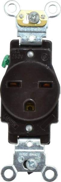 Leviton - 250 VAC, 15 Amp, 6-15R NEMA Configuration, Brown, Industrial Grade, Self Grounding Single Receptacle - 1 Phase, 2 Poles, 3 Wire, Flush Mount, Impact Resistant - Eagle Tool & Supply