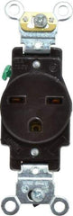 Leviton - 250 VAC, 15 Amp, 6-15R NEMA Configuration, Brown, Industrial Grade, Self Grounding Single Receptacle - 1 Phase, 2 Poles, 3 Wire, Flush Mount, Impact Resistant - Eagle Tool & Supply