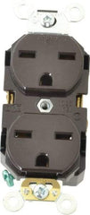 Leviton - 250 VAC, 15 Amp, 6-15R NEMA Configuration, Brown, Industrial Grade, Self Grounding Duplex Receptacle - 1 Phase, 2 Poles, 3 Wire, Flush Mount, Impact Resistant - Eagle Tool & Supply