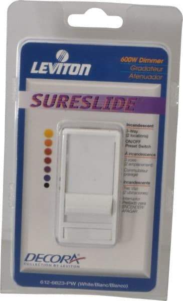 Leviton - 1 Pole, 120 VAC, 60 Hz, 600 Watt, Residential Grade, Rocker, Wall and Dimmer Light Switch - 1.73 Inch Wide x 4.13 Inch High, Incandescent - Eagle Tool & Supply