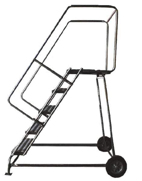 Ballymore - 93" 6 Step Ladder - Rolling Safety Ladder, 300 Lb Capacity, 60" Platform Height, 30" Base Width x 49" Depth, Solid Ribbed Tread - Eagle Tool & Supply