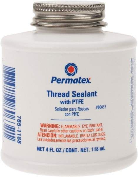 Permatex - 4 oz Brush Top Can White Thread Sealant - PTFE Based, 300°F Max Working Temp, For Use with Fittings - Eagle Tool & Supply