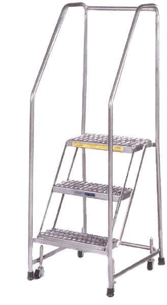 Ballymore - 96-1/2" 7 Step Ladder - Rolling Safety Ladder, 300 Lb Capacity, 66-1/2" Platform Height, 30" Base Width x 49" Depth, Heavy-Duty Serrated Grating - Eagle Tool & Supply