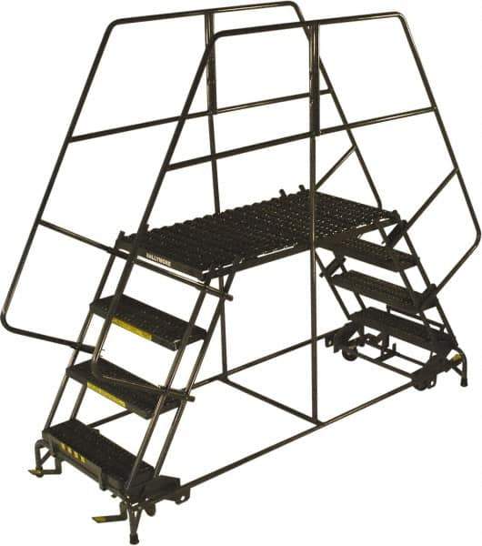Ballymore - 78" 4 Step Double Entry Work Platform - Rolling Work Platform, 800 Lb Capacity, 40" Platform Height, 38" Base Width x 85" Base Depth, Grip Strut - Eagle Tool & Supply