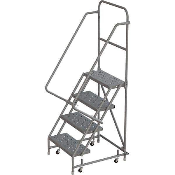 TRI-ARC - 76" 4 Step Rolling Platform Ladder - 450 Lb Capacity, 40" Platform Height, 24" Base Width x 35" Depth, Perforated Tread - Eagle Tool & Supply