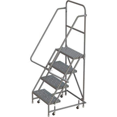 TRI-ARC - 76" 4 Step Rolling Platform Ladder - 450 Lb Capacity, 40" Platform Height, 24" Base Width x 35" Depth, Perforated Tread - Eagle Tool & Supply