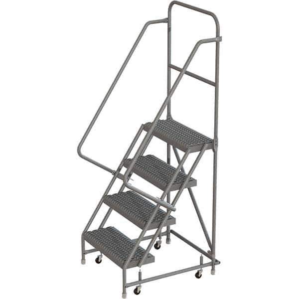TRI-ARC - 76" 4 Step Rolling Platform Ladder - 450 Lb Capacity, 40" Platform Height, 30" Base Width x 35" Depth, Serrated Tread - Eagle Tool & Supply
