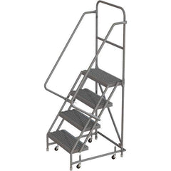 TRI-ARC - 76" 4 Step Rolling Platform Ladder - 450 Lb Capacity, 40" Platform Height, 30" Base Width x 35" Depth, Serrated Tread - Eagle Tool & Supply