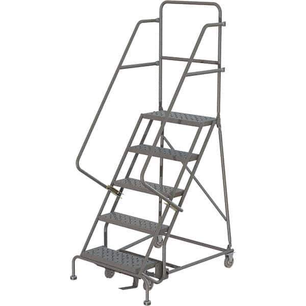 TRI-ARC - 83" 5 Step Ladder - 350 Lb Capacity, 47-1/2" Platform Height, 20" Base Width x 42" Depth, Perforated Tread - Eagle Tool & Supply