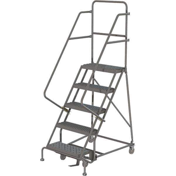 TRI-ARC - 86" 5 Step Rolling Platform Ladder - 450 Lb Capacity, 50" Platform Height, 30" Base Width x 42" Depth, Serrated Tread - Eagle Tool & Supply