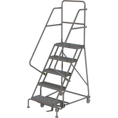 TRI-ARC - 86" 5 Step Rolling Platform Ladder - 450 Lb Capacity, 50" Platform Height, 30" Base Width x 42" Depth, Serrated Tread - Eagle Tool & Supply