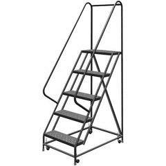 TRI-ARC - 86" 5 Step Rolling Platform Ladder - 450 Lb Capacity, 50" Platform Height, 30" Base Width x 42" Depth, Perforated Tread - Eagle Tool & Supply