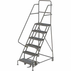 TRI-ARC - 96" 6 Step Rolling Platform Ladder - 450 Lb Capacity, 60" Platform Height, 27" Base Width x 50" Depth, Serrated Tread - Eagle Tool & Supply