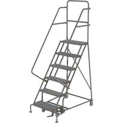 TRI-ARC - 96" 6 Step Rolling Platform Ladder - 450 Lb Capacity, 60" Platform Height, 27" Base Width x 50" Depth, Perforated Tread - Eagle Tool & Supply