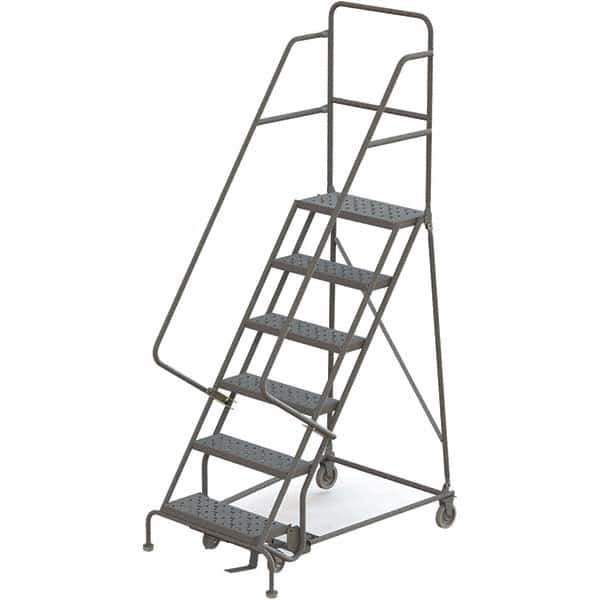 TRI-ARC - 96" 6 Step Rolling Platform Ladder - 450 Lb Capacity, 60" Platform Height, 35" Base Width x 50" Depth, Perforated Tread - Eagle Tool & Supply