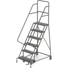 TRI-ARC - 96" 6 Step Rolling Platform Ladder - 450 Lb Capacity, 60" Platform Height, 35" Base Width x 50" Depth, Perforated Tread - Eagle Tool & Supply